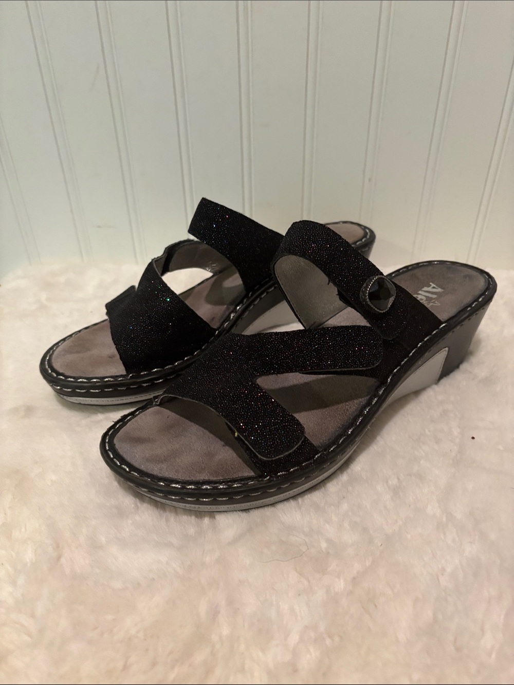 Algeria Loti Glitteroti Leather Sandals with Glitter Straps Sz 37